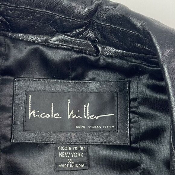 Vintage Nicole Miller Leather Long Line Jacket XL Black Grunge Mob Wife goth - Picture 4 of 13